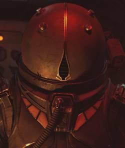 Cronos' main character, The Traveler, faces the camera, her face obscured by her opaque, spherical helmet.